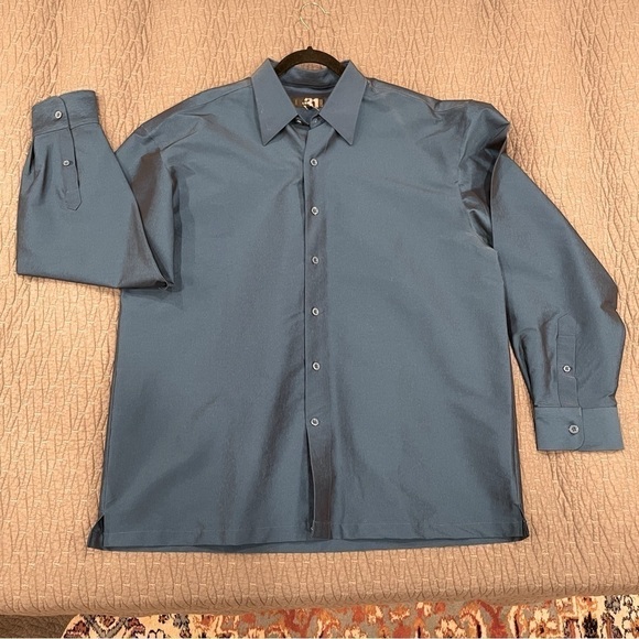 VINTAGE Simons 90’s blue iridescent button down shirt size XL NWT - Picture 3 of 9